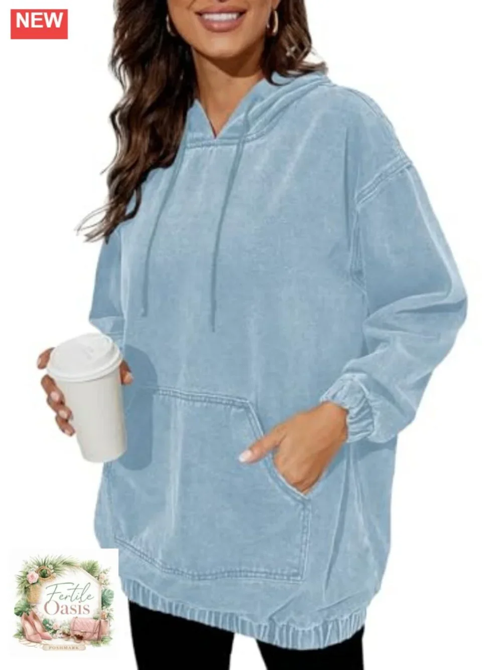 Lightweight Cotton Denim Hoodie Long Sleeve Pullover with Pockets